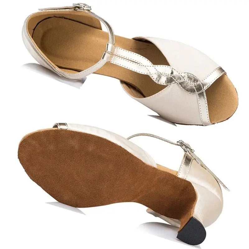 Chaussures De Danse Latine MINITOO QJ6227 - Satin Fait Main - Talon Cubain - Semelle Daim - Personnalisable - Confort Et élégance