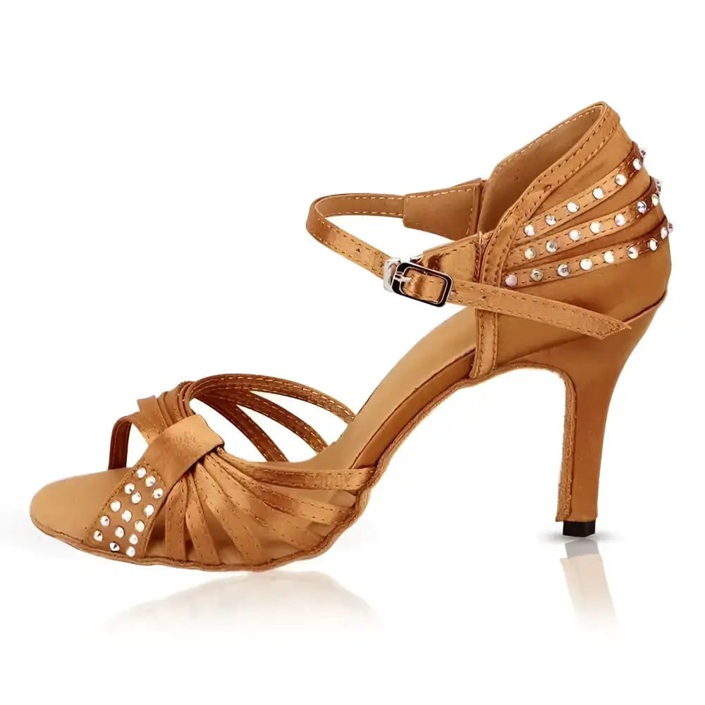 Chaussures de danse latine marron à strass - Glam | Lady's Dance Shoes