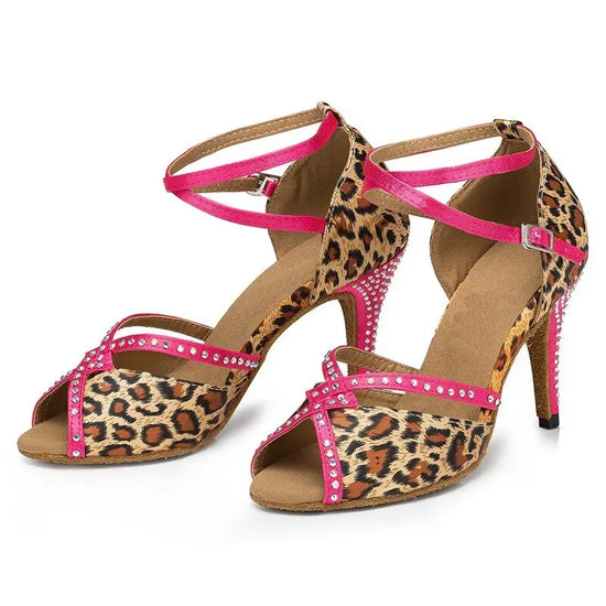 Chaussure de Danse Latine - Léopard et Rose | Lady's Dance Shoes