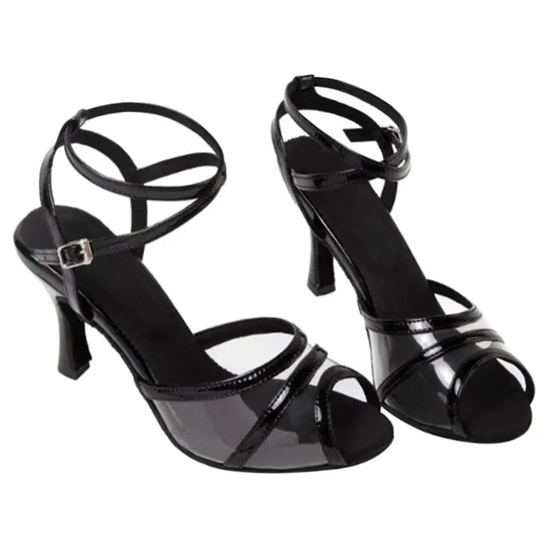 Bottines De Danse Femme Talon 7cm - Bout Ouvert, Lacets, Pour Salsa, Salon, Soirée