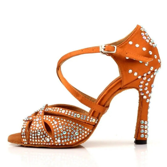 Chaussures de danse latine - Folie strass marron | Lady's Dance Shoes