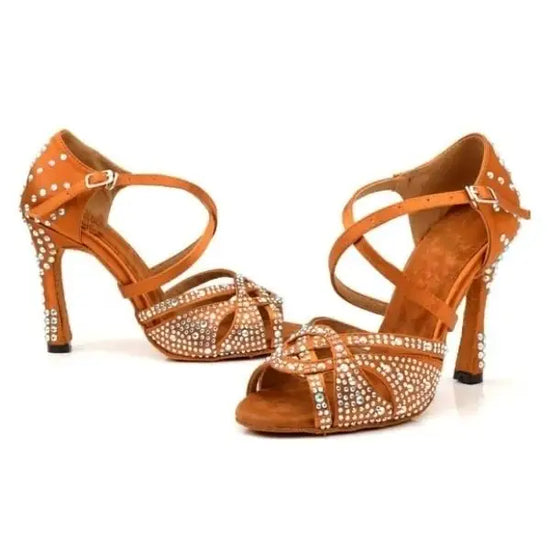 Chaussures de danse latine - Folie strass marron | Lady's Dance Shoes