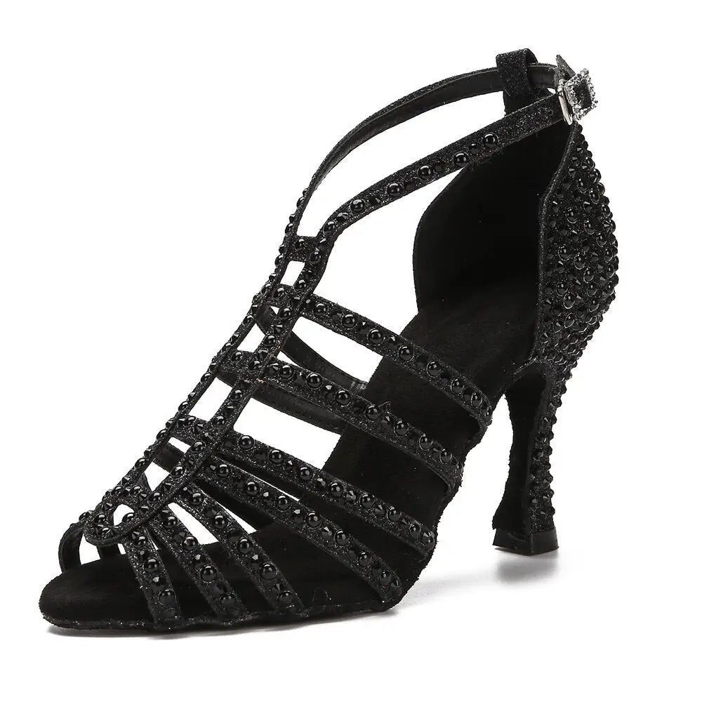 Mondial Shoes 01 Chaussures De Danse Femme Talon 60 / R Noir Basses Poli  Strass