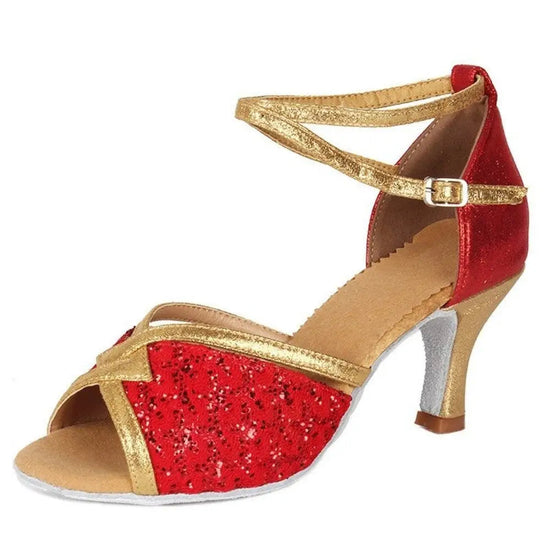 Chaussures de danse latine - Rouge paillete | Lady's Dance Shoes