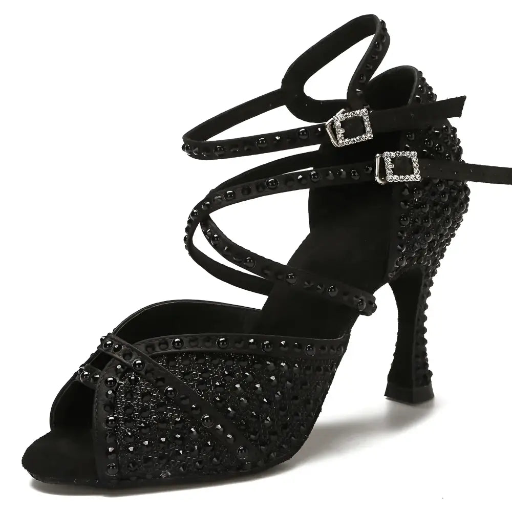 Chaussures De Danse Latine Pour Femme Avec Strass - Talon 2,2 Cm - Modèle 36 - Cuir Synthétique Scintillant